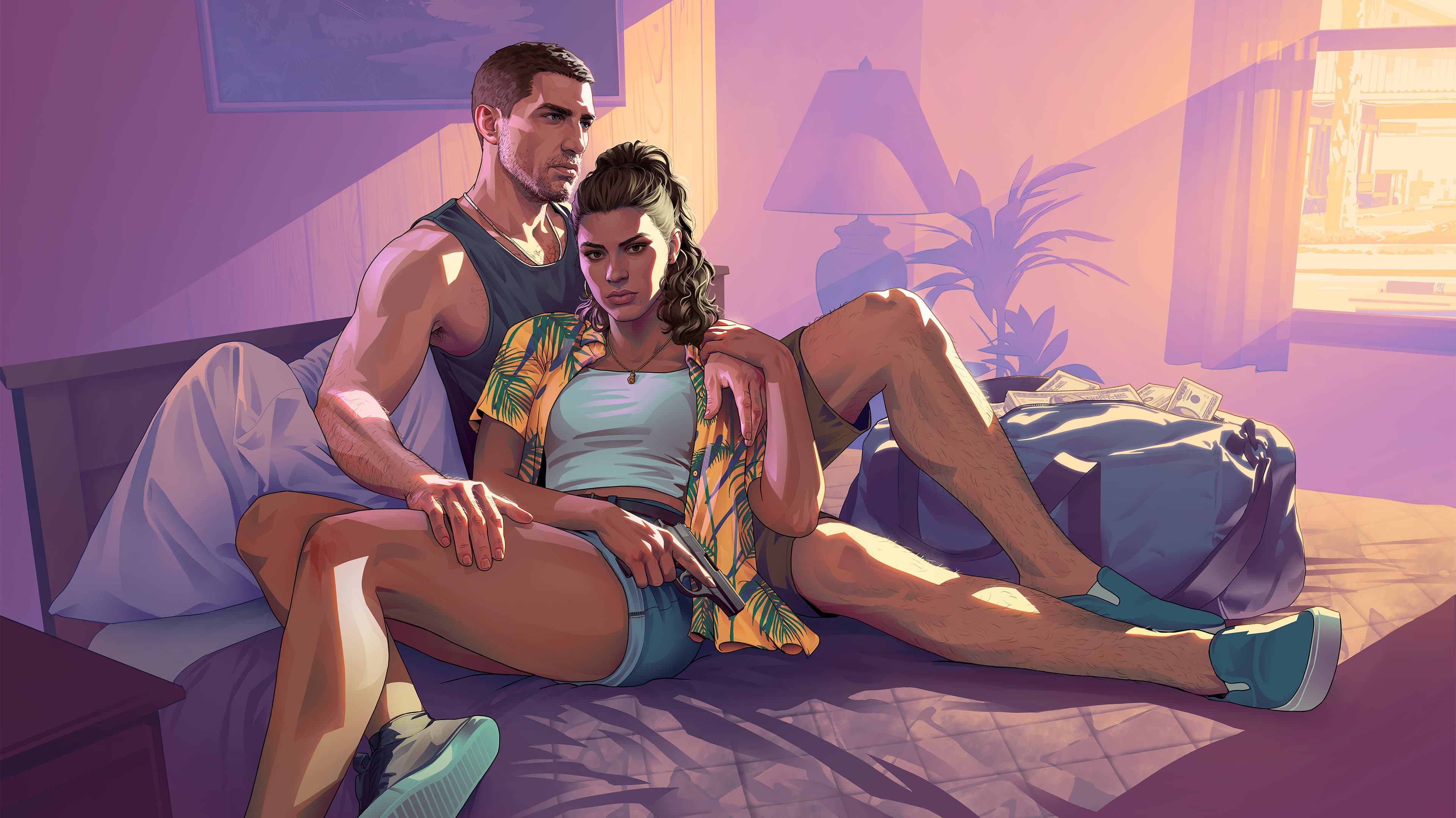 Jason e Lucia no motel, arte oficial de GTA 6